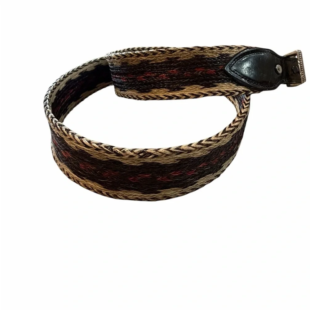 Western Distressed Leather Hitched Horsehair Stylish Black/Brown Men's Belt 36